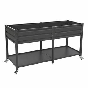 Dual Tier Elevated Metal Raised Garden Bed with Lockable Wheels & Lower Storage Shelf