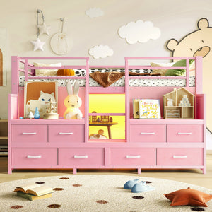 Twin Low Loft Bed with Multi-Storage Spaces