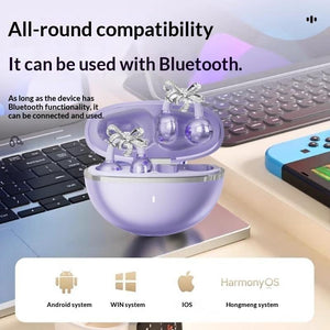 Full Diamond Bow Ear Earrings Ear Clip Wireless Headphones