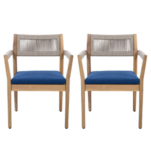 Braided Acacia Wood Outdoor Dining Chairs Set of 2 – Teak Look