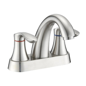 Two Handle 4 Inch Centerset Bathroom Sink Faucet with Pop-Up Drain, Brushed Nickel