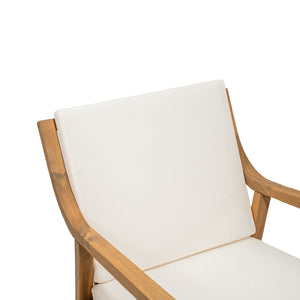 TREXM Patio Dining Chair Set of 2, Wood Outdoor Armchairs with Removable Cushions