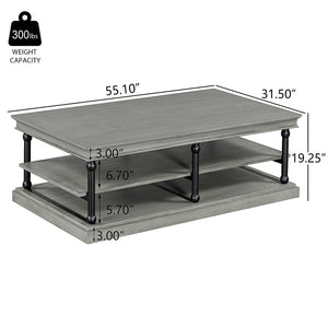 55.1" Wood Coffee Table with Storage Shelves
