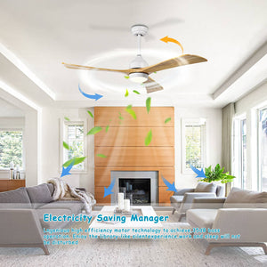 52" Solid Wood Blades Ceiling Fan with Lights and Remote Control