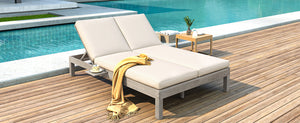 TREXM 5-Position Adjustable Backrest Double Chaise Lounge Outdoor
