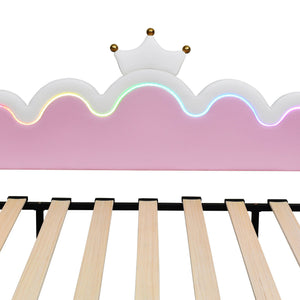 Extending Daybed With LED Lights, Modern Upholstered Princess Daybed With Crown Headboard