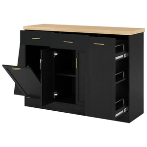 Kitchen Sideboard With Sliding Door Cabinet, 3 Tier Spice Rack