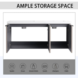 Contemporary Wall Mounted Bathroom Vanity With Resin Double Sink
