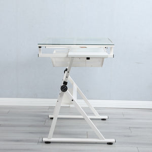 Adjustable Tempered Glass Drafting Printing Table With Chair
