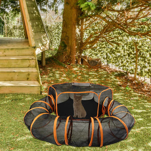2 In 1 Foldable Pet Play Tent with Tunnel Pet Cage Tent Pet Enclosures Playground Indoor Outdoor with Carry Bag for Dog Cat Rabbit