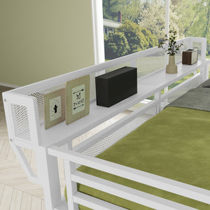 Full Size Loft Bed with Stairs and Storage Shelves