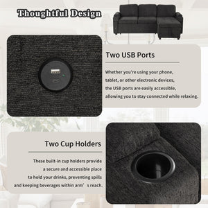 Convertible L Shaped Sofa Couch With Storage, Cup Holders, USB Ports