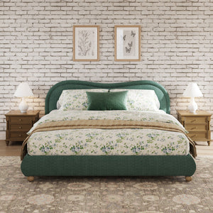 Upholstered Platform Bed Frame With Curved Headboard
