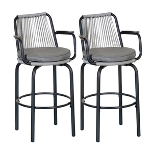 Outdoor Patio Bar Stools 29"H Set of 2, Modern Woven Rattan Rope Bar Height Chair
