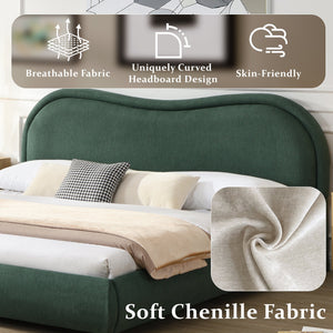 King Size Upholstered Platform Bed Frame with Rounded Corners
