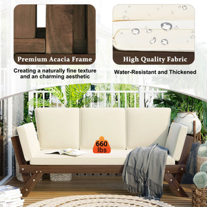TOPMAX Outdoor Adjustable Patio Wooden Daybed Sofa Chaise Lounge