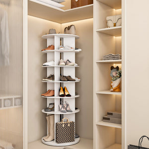 6 Tier Spinning Shoe Rack, Free Standing 360° Revolving Shoe Organizer - White