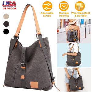 Ladies Canvas Tote Bag Multifunctional Purse Handbag Adjustable Shoulder Rucksack Convertible Backpack Wear-Resistant Dirt-Proof For Women School Offi