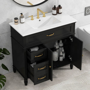 Bathroom Vanity With Sink, 2 Doors 2 Drawers, Freestanding Design
