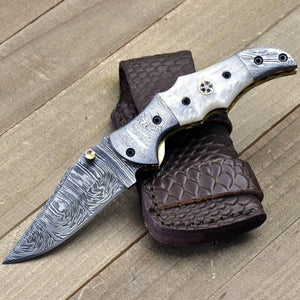 Celtic Gentleman's Folding Knife with Pearl Handle and Knife Sharpener - TRAPSKI