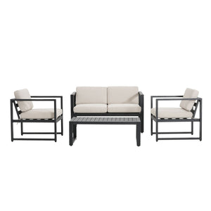 Navan 4-Piece Outdoor Chat Set - Black / Beige