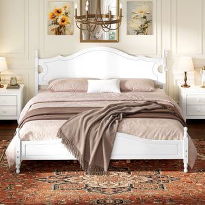 King Bed Frame with Headboard, Retro Style Wooden Platform Bed