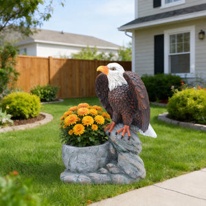 Standing Eagle Statue Garden Planter on Faux Stone Base