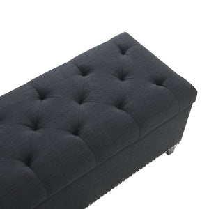 Button-Tufted Storage Ottoman With Safety Close Hinge