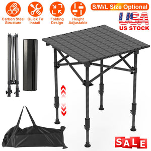 Portable Folding Camping Table With Adjustable Height Hanging Net Rustproof Carbon Steel Foldable Roll-Up Camping Table for Picnic Camping Hiking Beac