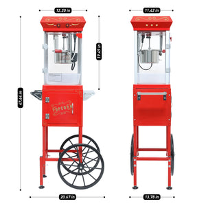 Popcorn Machine with Cart, 6 Oz Stainless Steel Pot