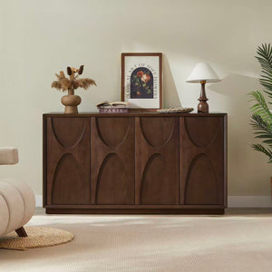 4 Door Accent Cabinet with Solid Wood Carved Doors
