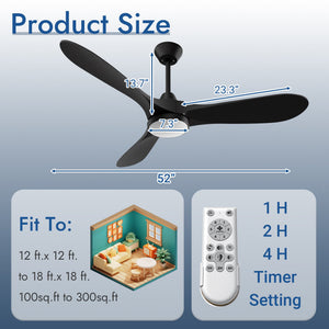 Ceiling Fans with Lights and Remote Control, 52 Inch