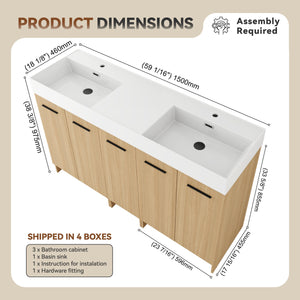 60" Double Sink Bathroom Vanity with Extra-Large Storage