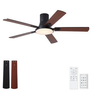 Flush Mount Ceiling Fans With LED Light And Remote Control, 5 Blades