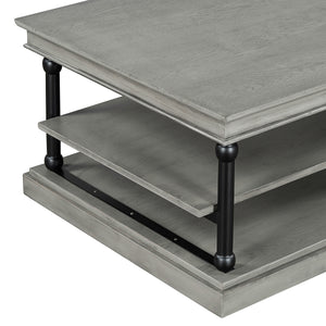 55.1" Wood Coffee Table with Storage Shelves