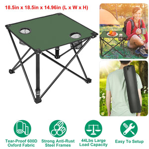 2Pcs Foldable Camping Table Portable Picnic Table Lightweight Travel Desk with 2 Cup Holders/Table Carrying Bag