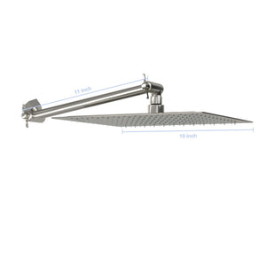 Luxury Rain Shower Head With Adjustable Arm, 10" Square, Stainless Steel - Brushed Nickel