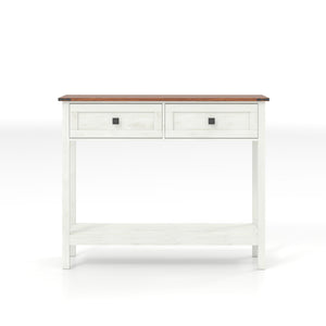 Farmhouse Style Console Table With 2 Drawers And Bottom Storage Shelf