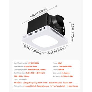 Bathroom Exhaust Fan with LED Light, 80 CFM