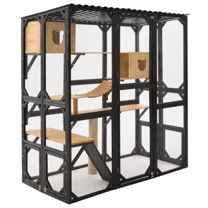 Outdoor Cat Enclosure With Sleeping Houses, Jumping Platforms, Scratching Post