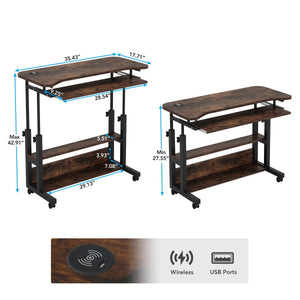 Portable Adjustable Desk With Power Outlets, USB Charging Ports, And Sliding Keyboard Tray - Brown / Black