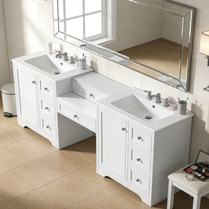 Double Sink Bathroom Vanity With Countertop, 2 Ceramic Sinks, 6 Drawers