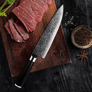 Noir Knife Set 7 Piece VG10 Stainless Damascus Steel with Black G10 Handle