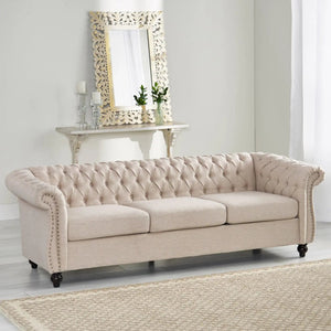 Chesterfield Style 3 Seater Sofa with Deep Button Tufting - Multiple Colors