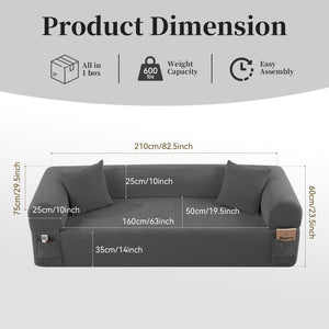 Spring Sofa with High-Quality Fabric and Storage - Gray
