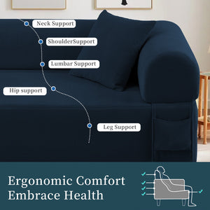 Spring Sofa with High-Quality Fabric and Storage - Blue