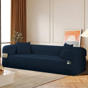 Spring Sofa with High-Quality Fabric and Storage - Blue