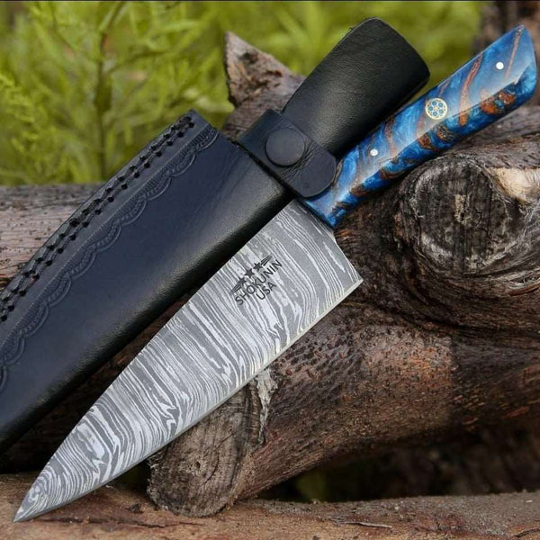 Cinder Damascus Chef Knife with Pine Cone Handle