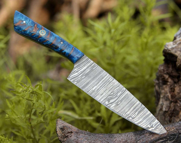 Cinder Damascus Chef Knife with Pine Cone Handle