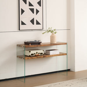 Light Brown Side Table with Tempered Glass Top - Fully Assembled